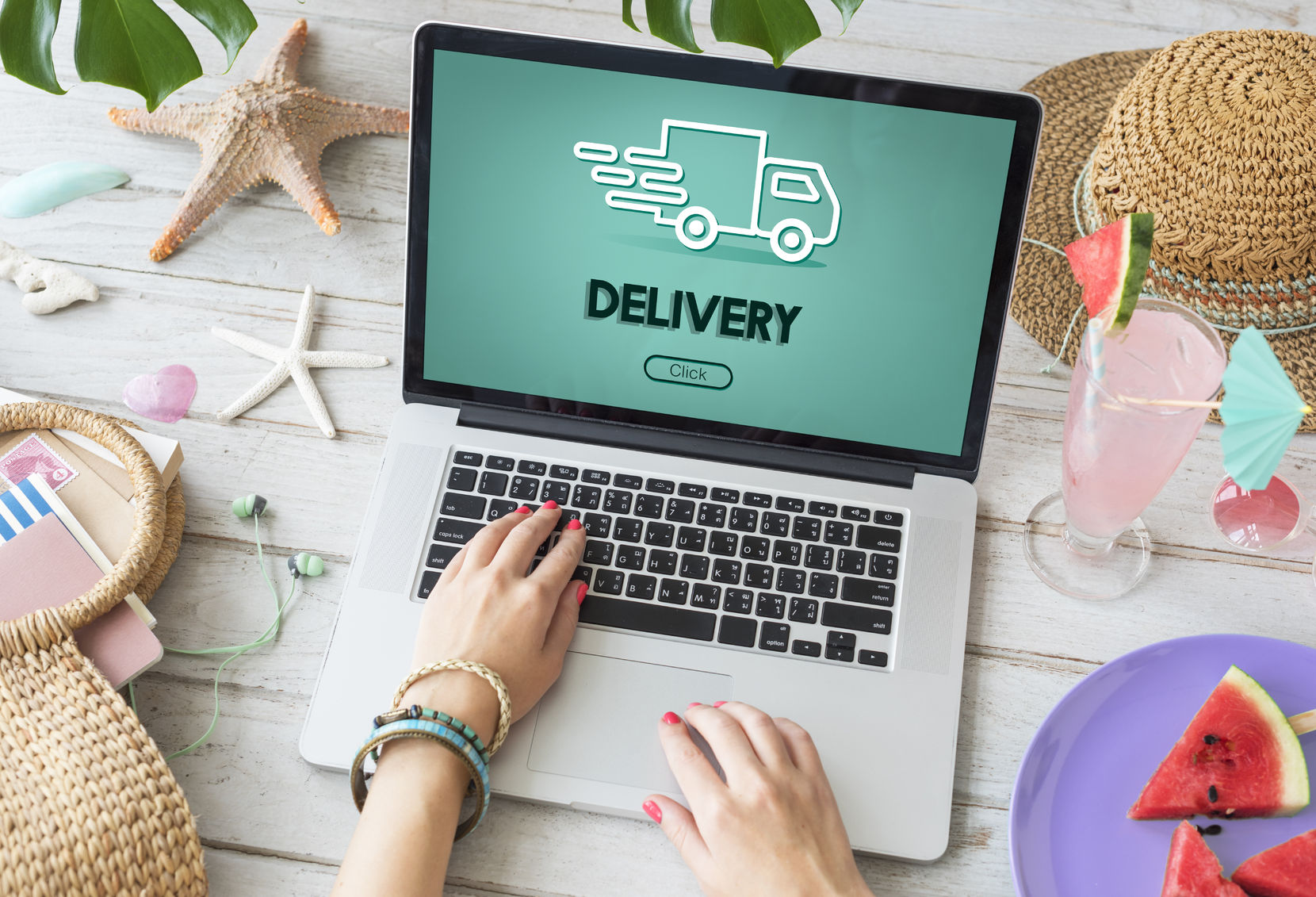 Laptop with fast delivery page on the screen