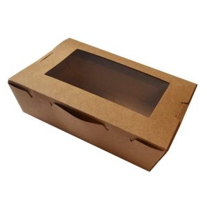 Cardboard Takeaway Box with Tab Lids and Window in Lid